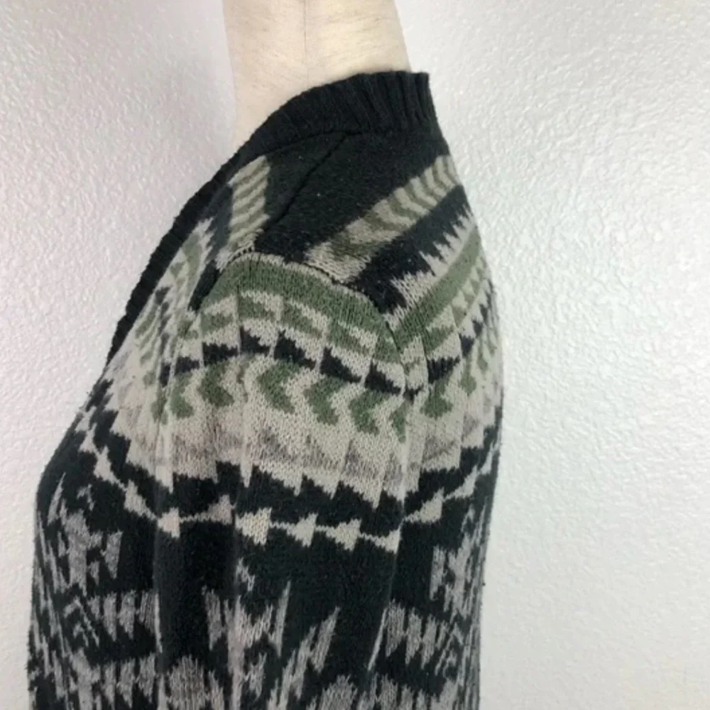 Roxy Aztec Tribal Print Long Line Open Front Boyfriend Cardigan - Green Black
